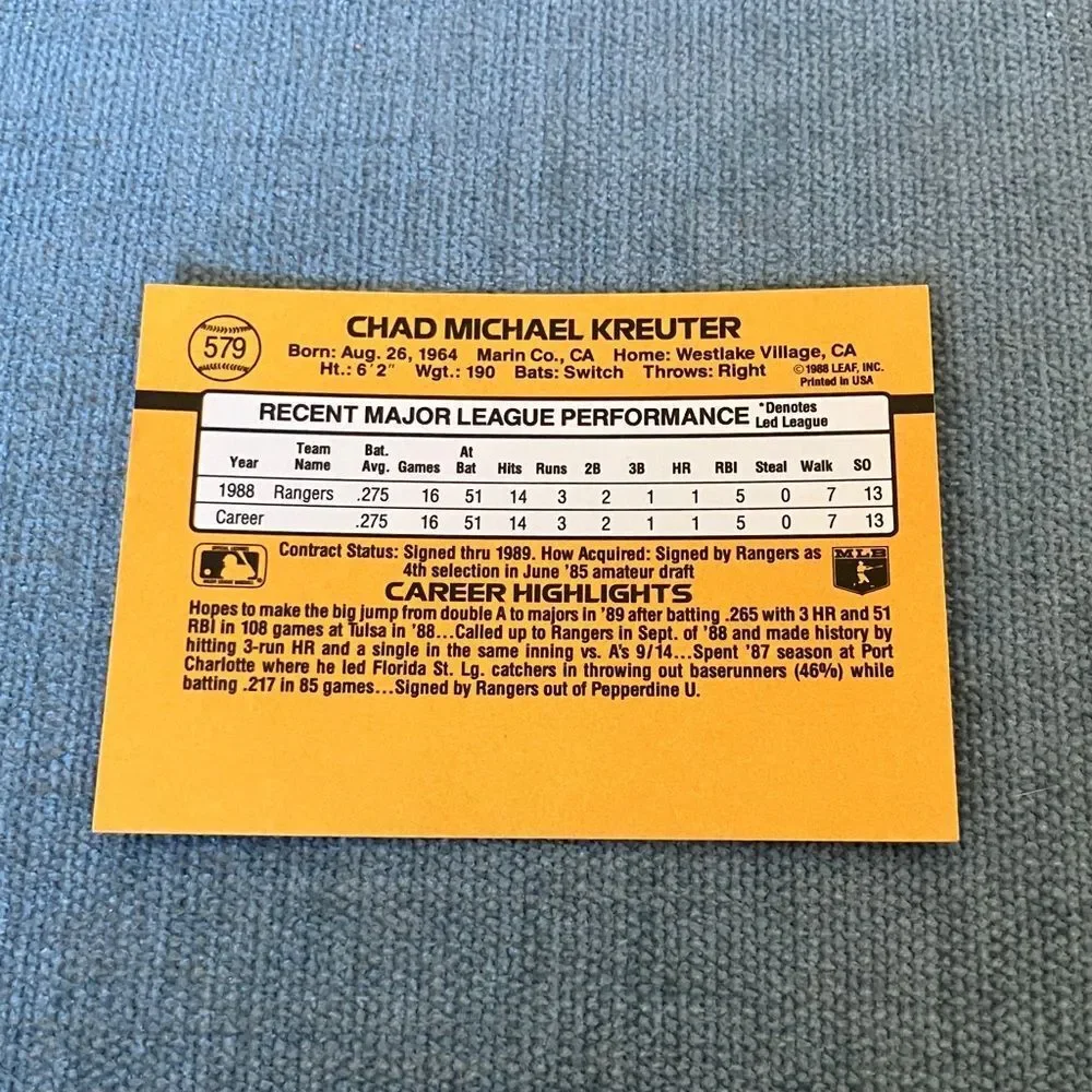 1989 Donruss Texas Rangers Baseball Card Trading Card